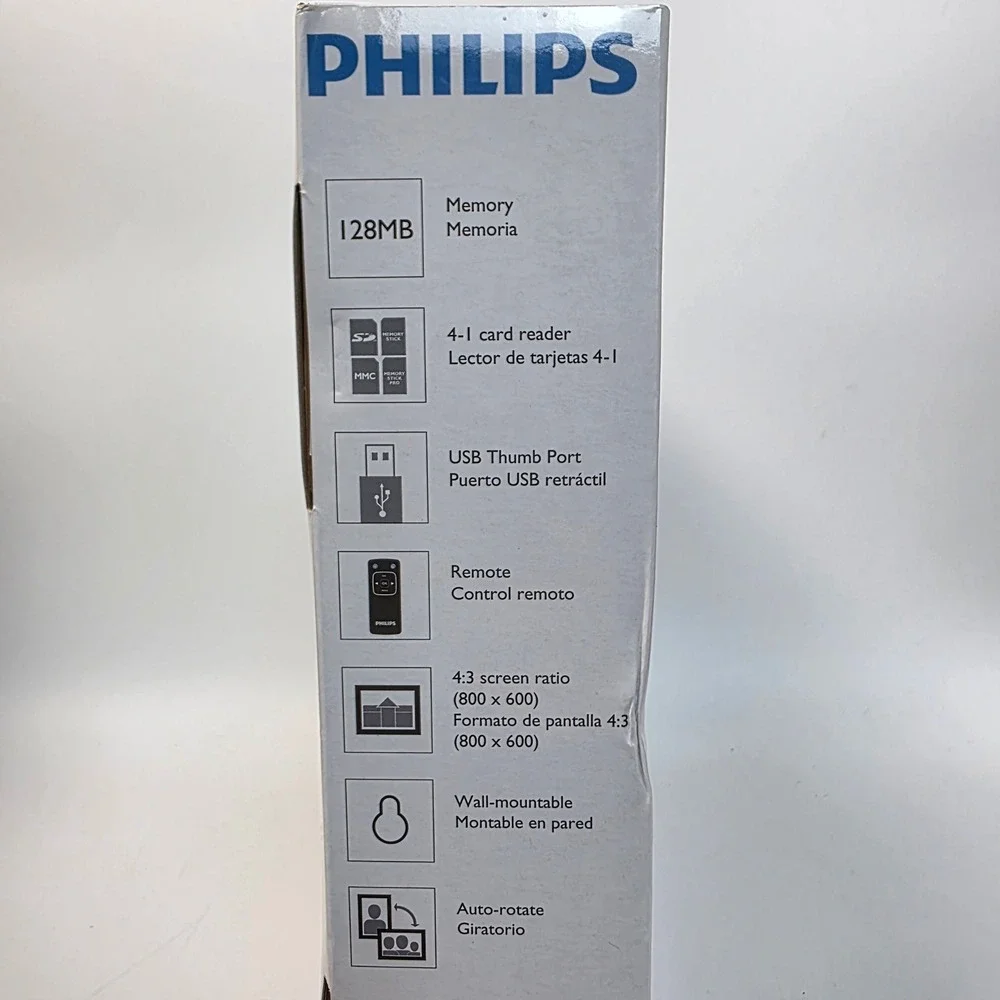 Philips 8 inch Digital Photo Frame Mahogany Wood SPF2480/37 LED 128MB Remote New